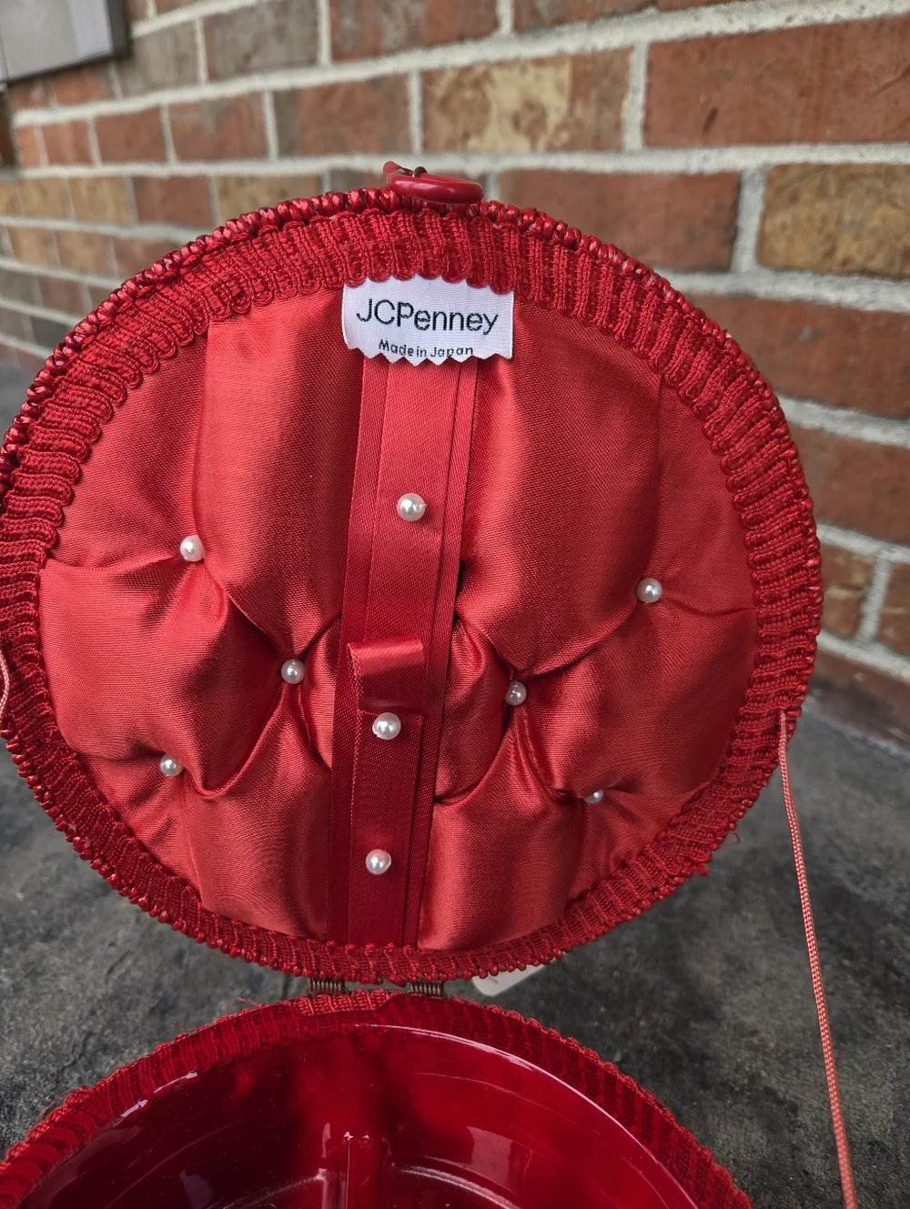 Vintage JCPenney Red and White Woven Sewing Basket with Gingham Lid